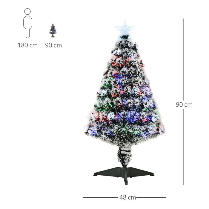 3ft Artificial Prelit Christmas Tree Snow Tree LED Fiber Optics Green White