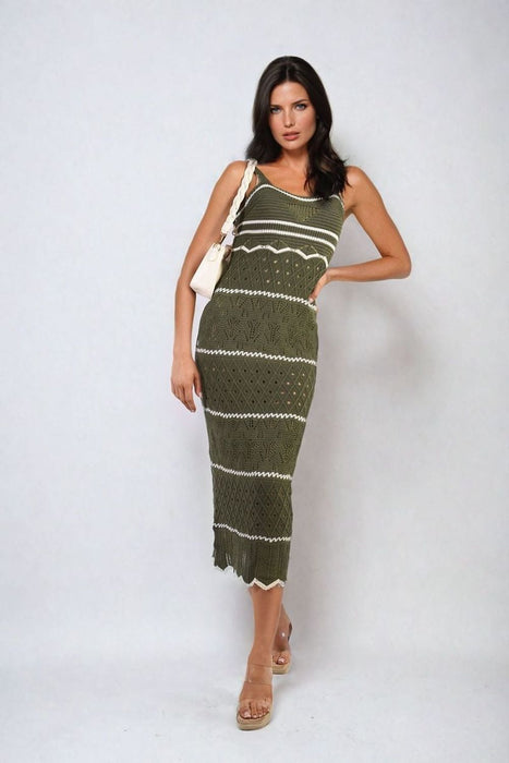 Strappy Long Knitted Stripe Cami Dress - Ultimate Style and Comfort!