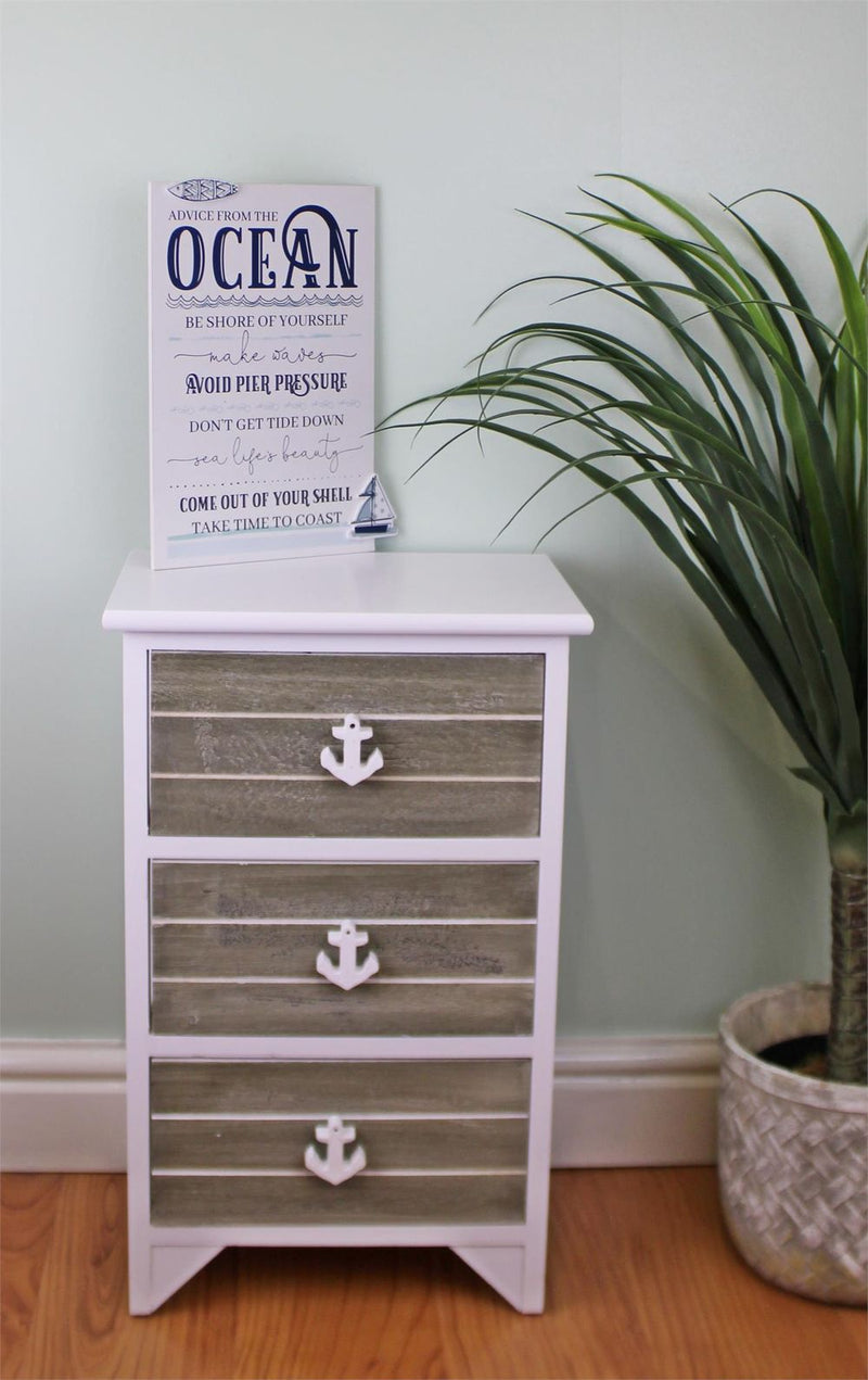 3-Drawer Nautical Anchor Chest in Grey & White | Best Quality, Ideal for Nautical-Themed Decor