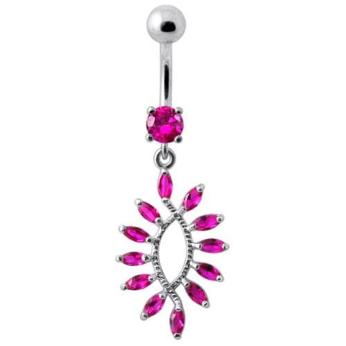 Silver Jeweled Dangling SS Curved Bar Belly Ring Body Jewelry