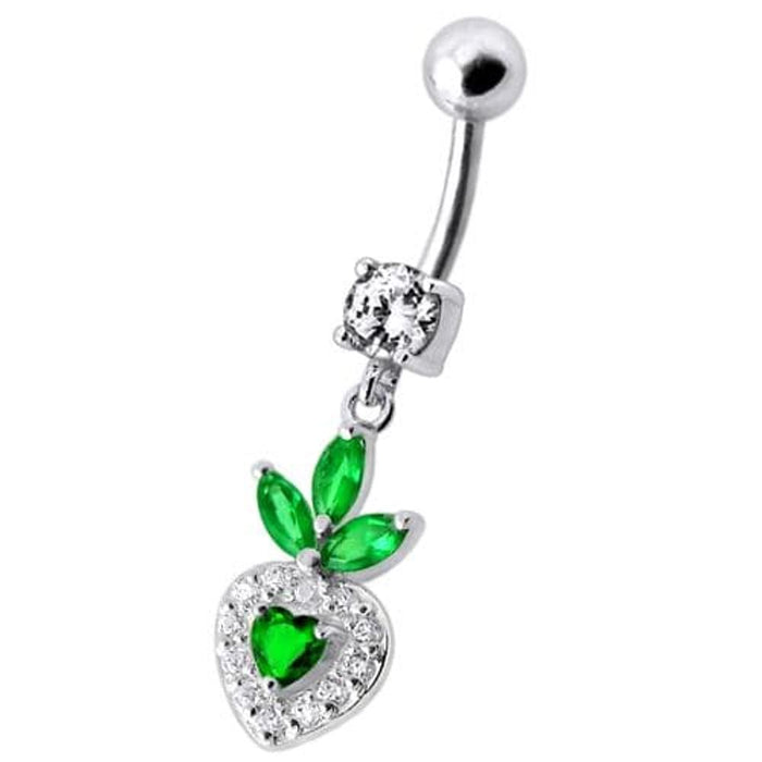 Fancy White Jeweled With Heart Dangling Belly Ring