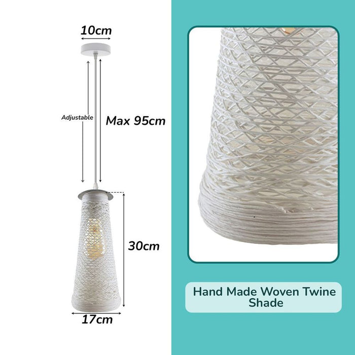 Single Round Base Handmade White Woven Twine Shade Ceiling Pendant Light Shade