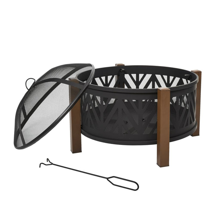 Premium 30" Outdoor Fire Pit Bowl with BBQ Grill Grate & Spark Screen Cover - High-Quality Steel Construction