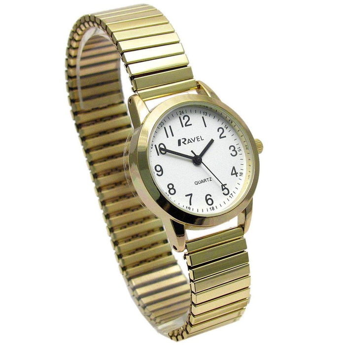 Ravel Ladies Bold Number White Dial Gold Expander Bracelet Watch R0232.22.2