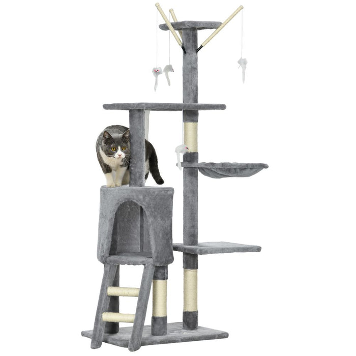 PawHut Cat Tree - 5-tier Grey, Kitty Scratching Post, Toys, High-Quality