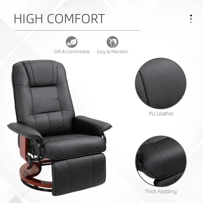 Ergonomic Recliner Sofa Chair PU Leather Armchair Lounger with Footrest, Black