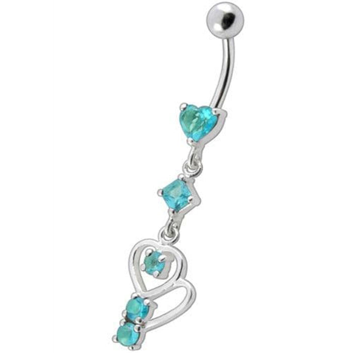 Fancy Heart Shape Jeweled Small Dangling Heart Banana Bar Belly Ring