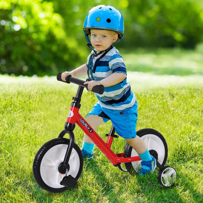 HOMCOM 11 Inch Kids Balance Bike Training Pedal Bicycle W/Removable Stabilizers EVA Tyres Adjustable Seat Height 2 to 5 Years Gift for Boys Girls Red