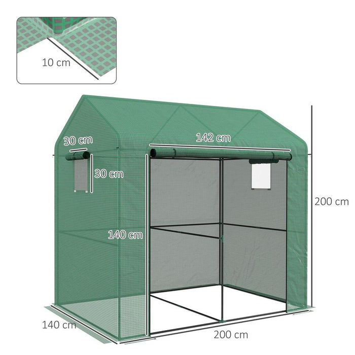 Outsunny Walk-in Green House with Roll-up Door and Mesh Windows, 200x140x200cm