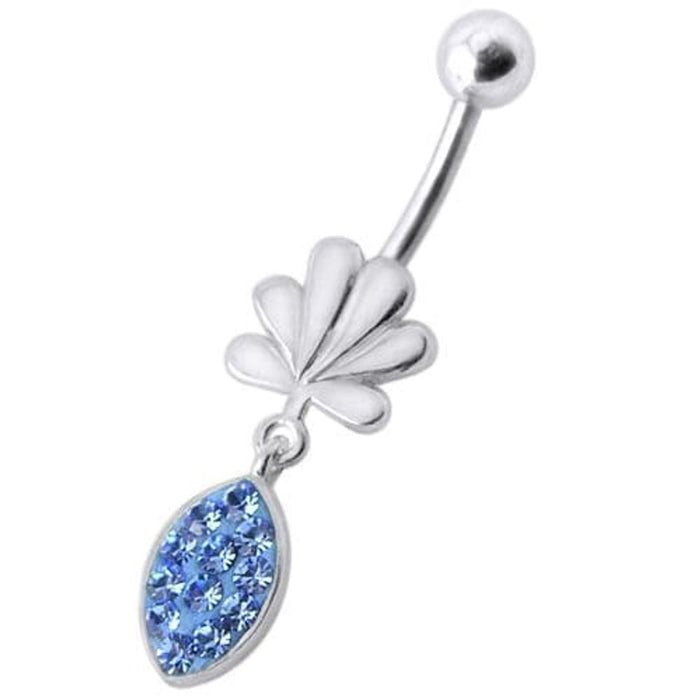 Fancy Jeweled Leave Shape  Dangling Belly Ring