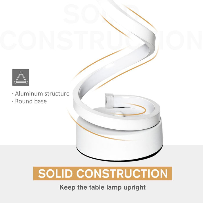 Modern Wave-Shaped LED Table Lamp  Round Metal Base 6000K, White HOMCOM