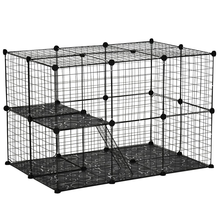 PawHut Pet Playpen DIY Small Animal Cage Enclosure Metal Wire Fence 39 Panels with 3 Doors 2 Ramps for Kitten Bunny Chinchilla Pet Mink Black