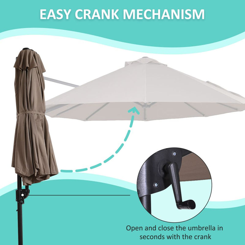 Outsunny Double Canopy Offset Parasol Umbrella - Brown