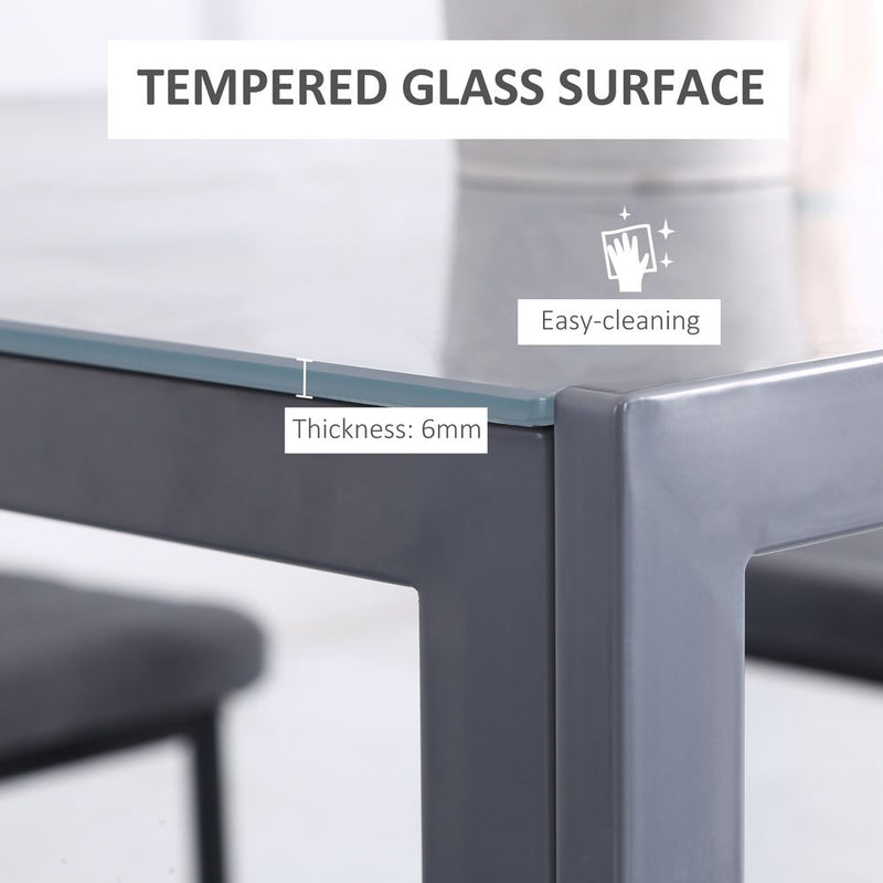 HOMCOM Modern Square Dining Table, Seats 4, with Glass Top & Metal Legs for Dining Room, Living Room, Greyare Design with Tempered Glass & Metal Legs