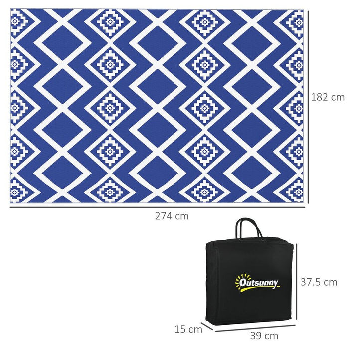 Outsunny Reversible Waterproof Outdoor Rug + Carry Bag, 182 x 274cm, Blue - Tear & Water-Resistant