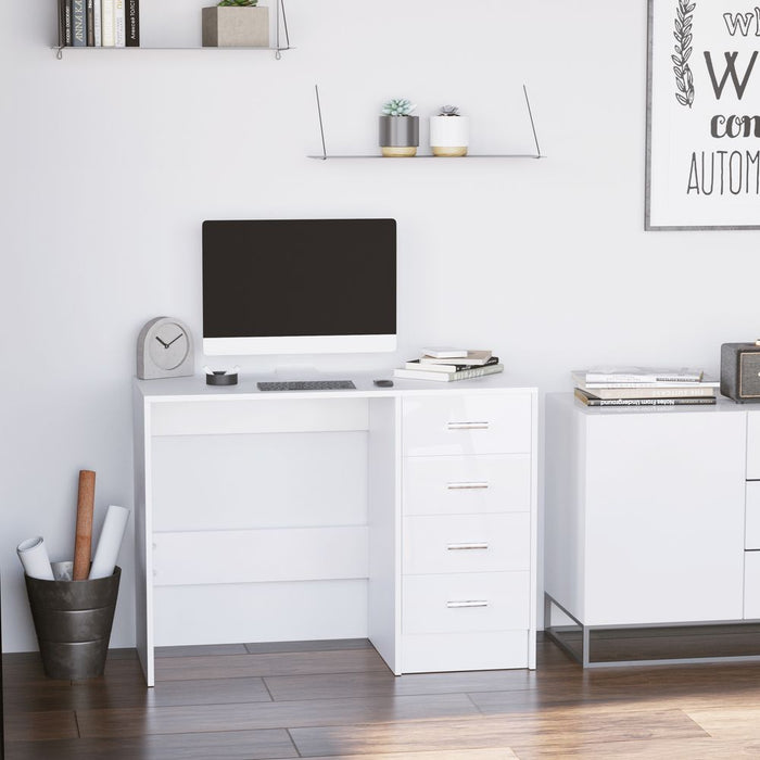 Premium High Gloss 4-Drawer Vanity Desk - White. Perfect for Home Office & Study. Spacious Storage & Stylish Design!