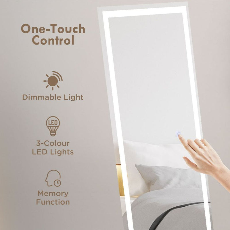 HOMCOM LED Lighted Full Length Mirror - Dimmable & Stylish Bedroom Decor