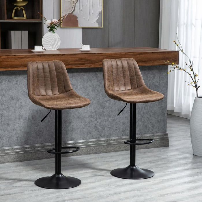 Set Of 2 Microfibre Retro Tub Bar Stools w/ Metal Frame Footrest Home Seat Brown