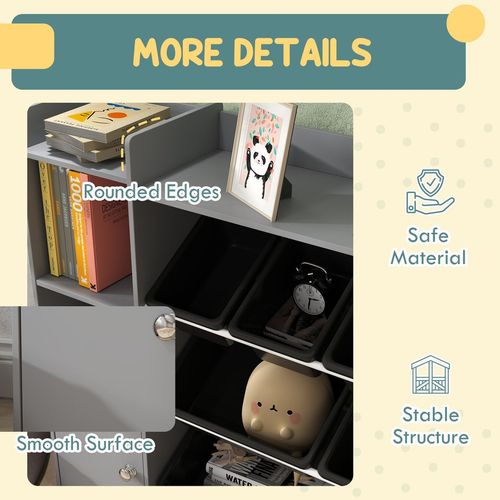 AIYAPLAY Toy Storage Unit with 8 Removable Bins, Storage Shelves, Cabinet