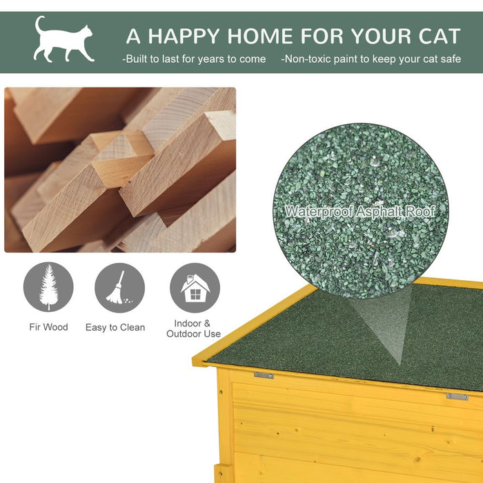 Premium Outdoor Cat House - Waterproof, Solid Wood, Shelter, Pawhut - Ideal for Stray Cats, with Roof & Door