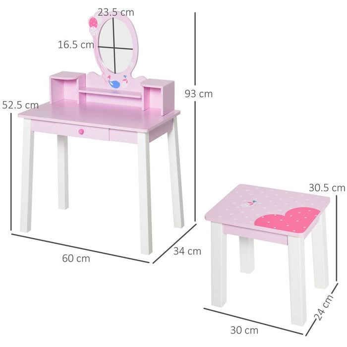 Premium Kids Dressing Table Set w/ Storage & Mirror - Pink, HOMCOM