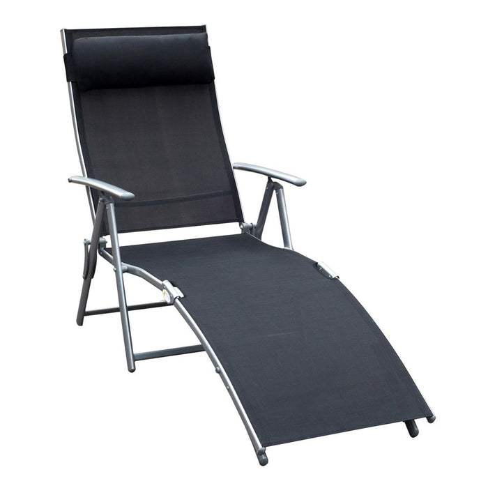 Premium Black Foldable Sun Lounger Recliner - 7 Levels- Textilene - Patio