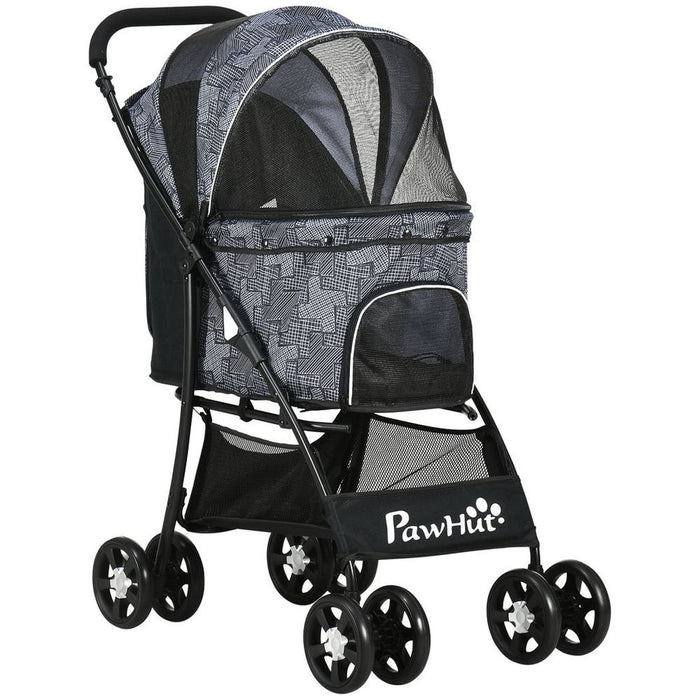 PawHut Foldable Dog Stroller - Large Carriage, Universal Wheels, Brakes - Grey