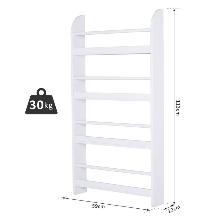 Premium MDF Wall-Mounted Magazine Shelf Rack - 4 Tiers - White