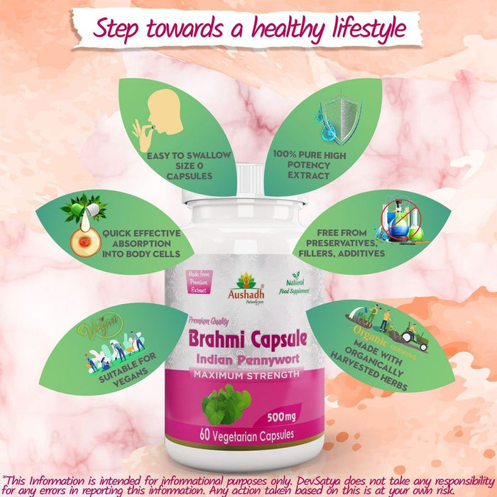 Brahmi Capsule - High-Quality Ayurvedic Brain Booster for Sharper Thinking, Memory & Learning. All-Natural Stress Reliever.