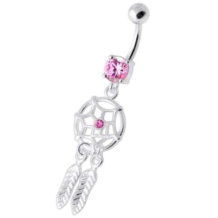 Jeweled Dream Catcher Silver Navel Ring