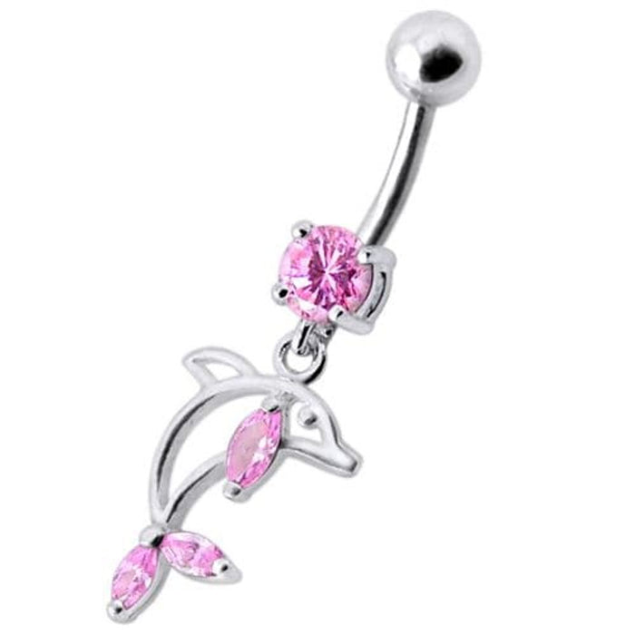 Jeweled Dolphin Dangling Navel Banana Ring