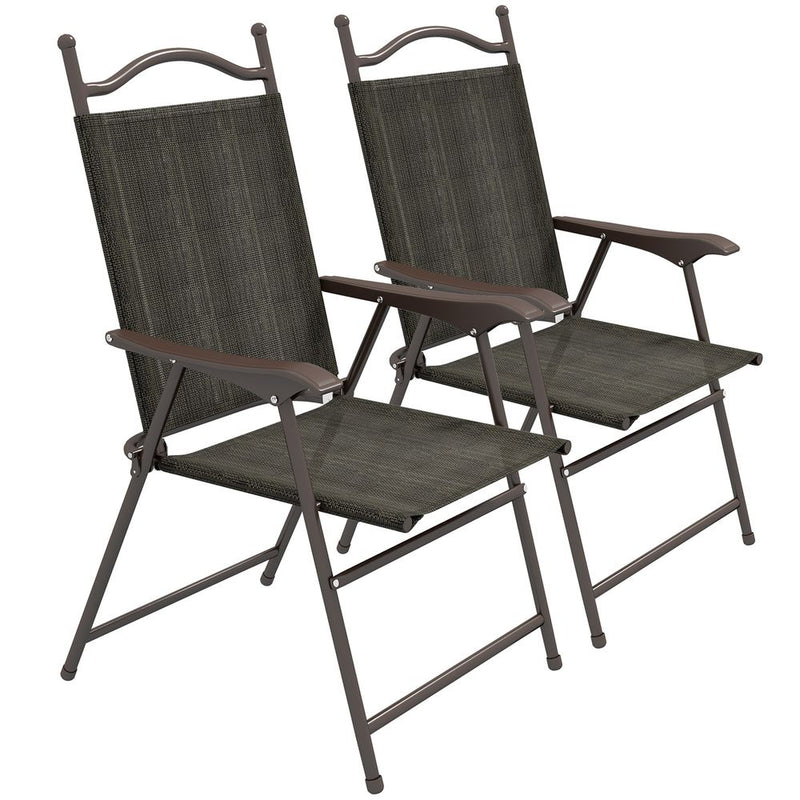 Outsunny Folding Chairs - Armrests, Breathable Fabric, Dark Brown