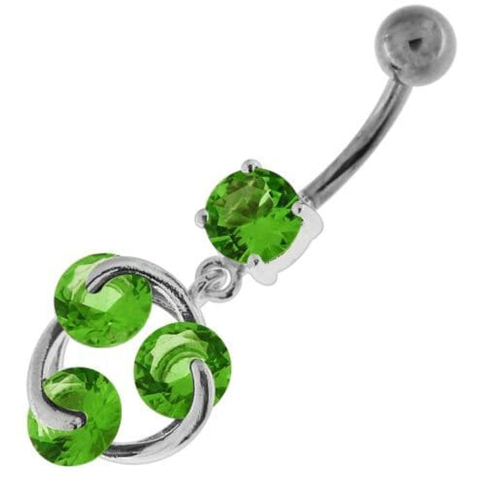 Tri Round Jeweled Swirl Sterling Silver Navel Bar