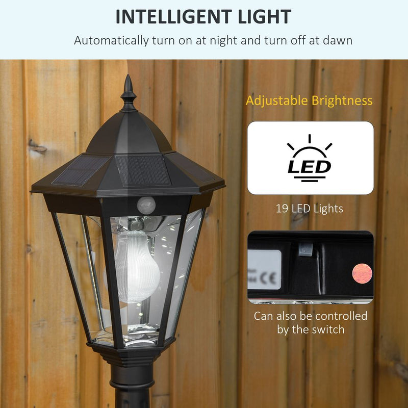 1.9M Garden Lamp Post Light, IP44 Outdoor LED Solar Powered Black