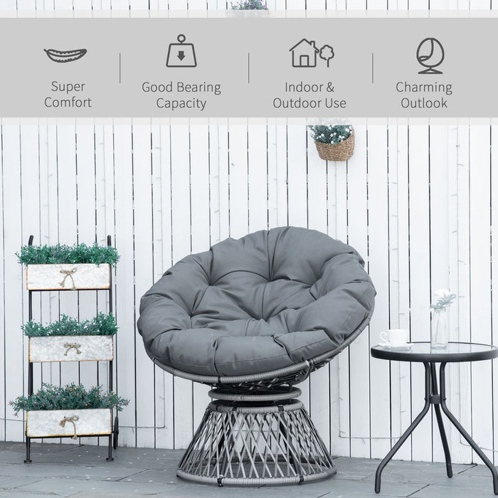 360 Swivel Rattan Papasan Moon Chair - Outdoor Padded Grey Outsunny