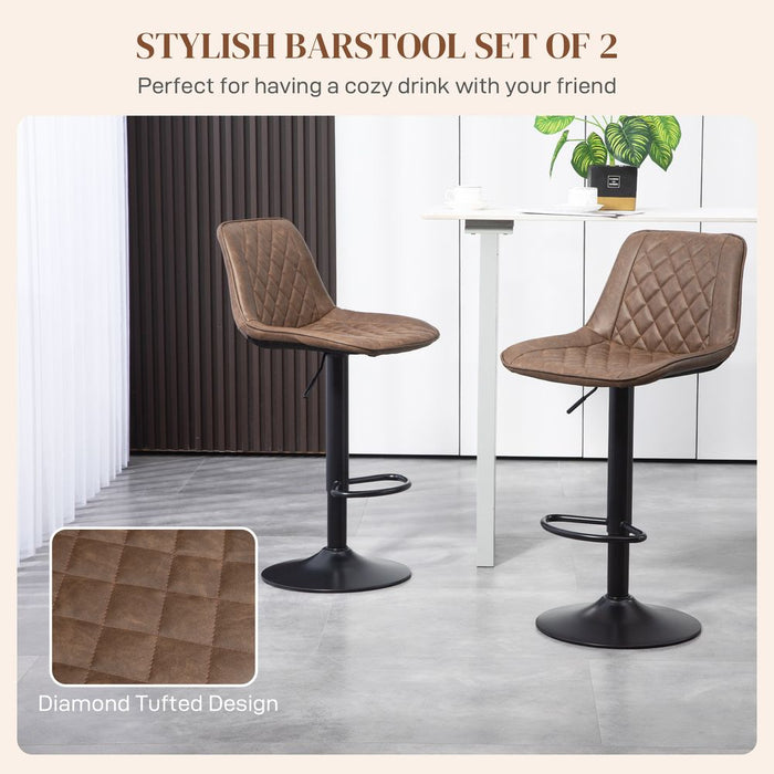 HOMCOM Bar Stools Set of 2, Adjustable 360° Swivel Chairs, Brown. Stylish, Comfortable, High Quality.