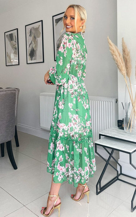 Standout Floral Tiered Midi Dress