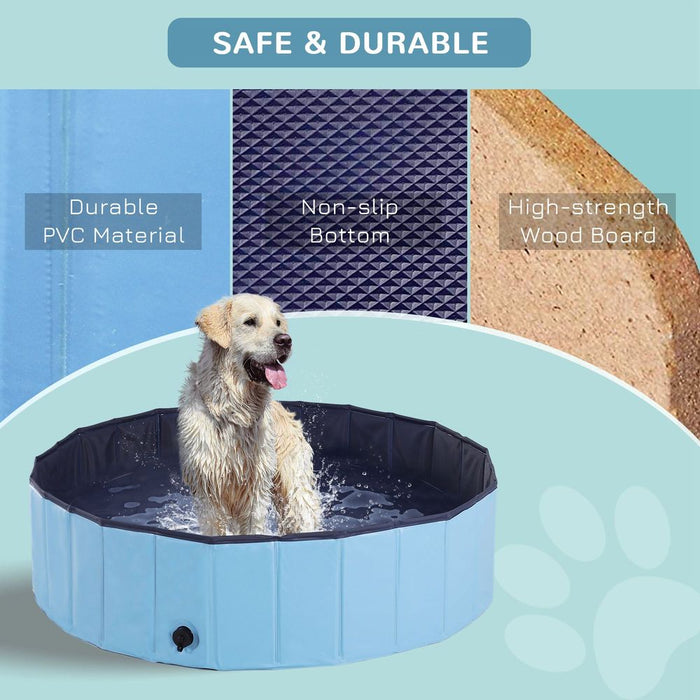 PawHut Foldable Dog Paddling Pool Pet Cat Swimming Pool Indoor/Outdoor Collapsible Summer Bathing Tub Shower Tub Puppy Washer (Blue, Φ120 × 30H cm)