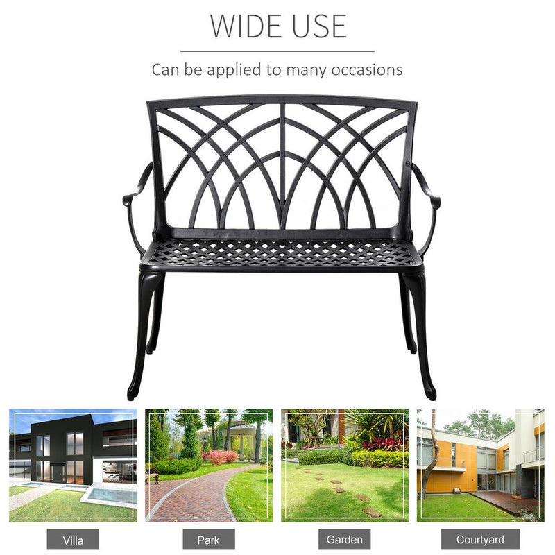 High-Quality Outsunny 2-Seater Cast Aluminium Garden Bench Loveseat: Ergonomic & Stylish