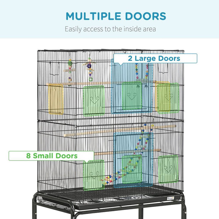 Deluxe Bird Cage: Spacious & Fun With Stand, Wheels, Toys - Ideal for Budgies, Finches, Parakeets