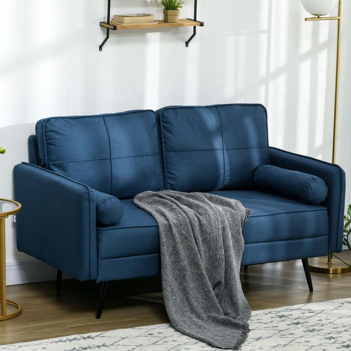 HOMCOM 2 Seater Sofa 143cm Modern Fabric Couch Back Cushions and Pillows, Blue