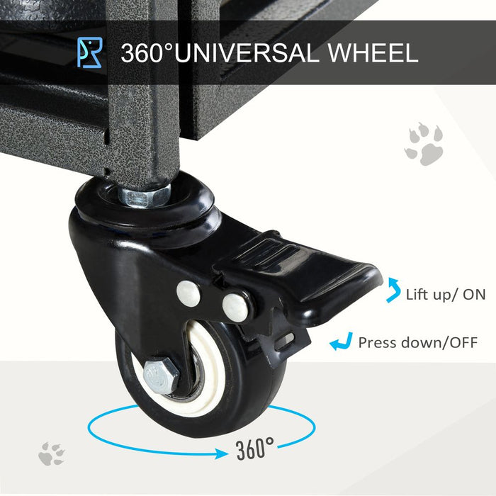 Extra Large 81x125cm Metal Dog Cage Kennel Locking Door & Wheels - High-Quality from Pawhut