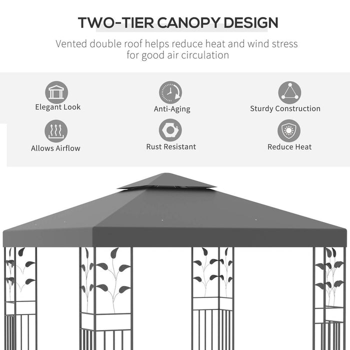 3x3m Outdoor Garden Steel Gazebo Patio Canopy Marquee Canopy Shelter - Grey