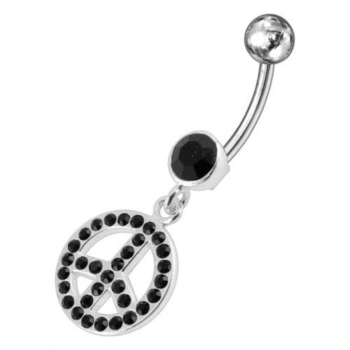 Fancy Logo Silver Dangling Steel Curved Belly Ring