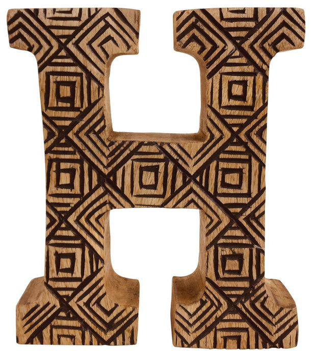 Hand Carved Wooden Geometric Letter H - Unique Home Decor Accent - Rustic Design - Free Standing or Wall Mountable - Perfect Gift