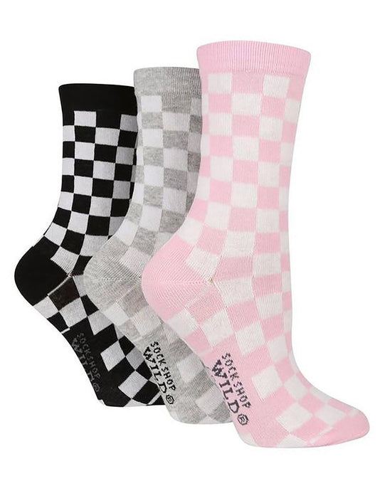 Wildfeet Novelty Jacquard Socks - 3 Pack, 4-8 (Checkered)