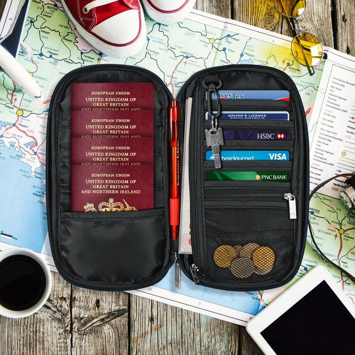 VINSANI Deluxe Passport Org - Navy Blue - RFID Protected - Multifunctional Travel Wallet - Ideal Gift