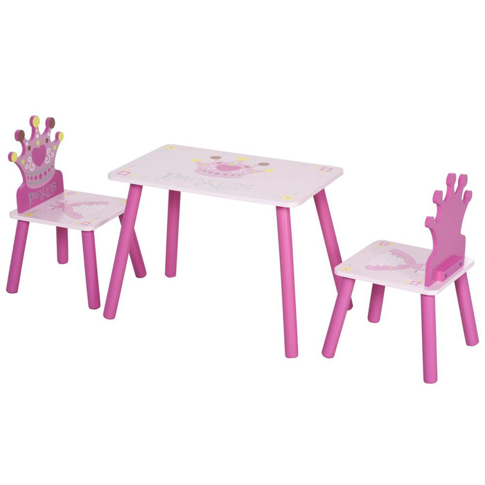 Princess Crown Chair Table Set 2-4 Yrs Pink HOMCOM: Kids Home Furniture 3 Pcs