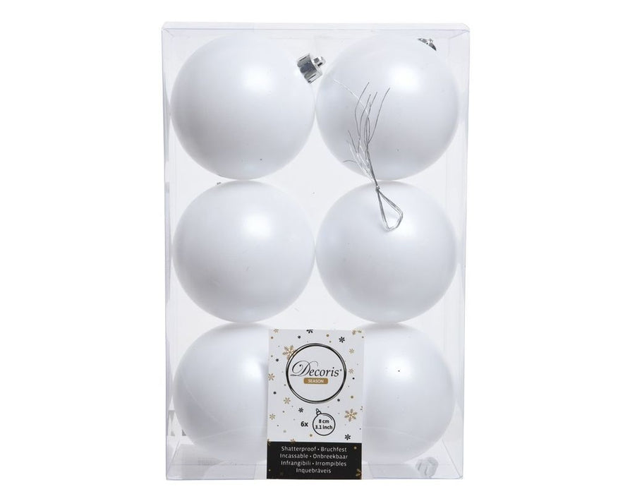 Shatterproof Winter White Bauble  8cm Pack of 6 - Christmas