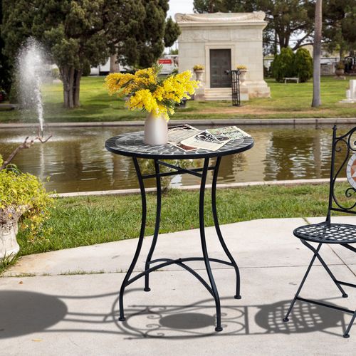 Outsunny Mosaic Side Table Bistro Coffee Table for Garden Patio Balcony Grey